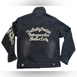 Graphic Black Denim Jacket Punk Streetwear moto Jean Jacket Angel Patch